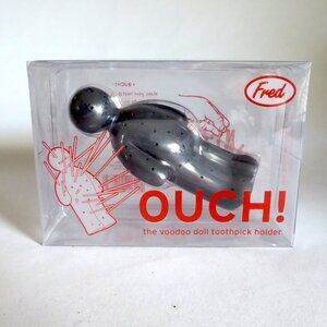 FRED BRAND VOODOO DOLL OUCH TOOTHPICK HOLDER GRAY PLASTIC (NEW IN BOX)